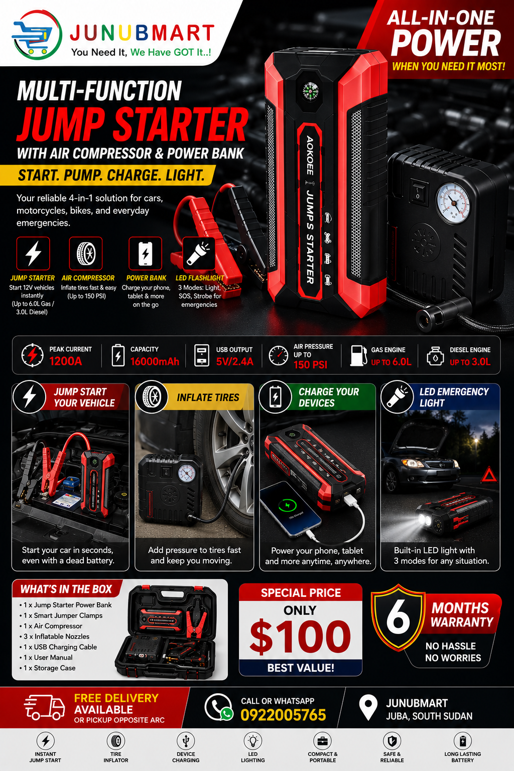 Car compressor and jump starter