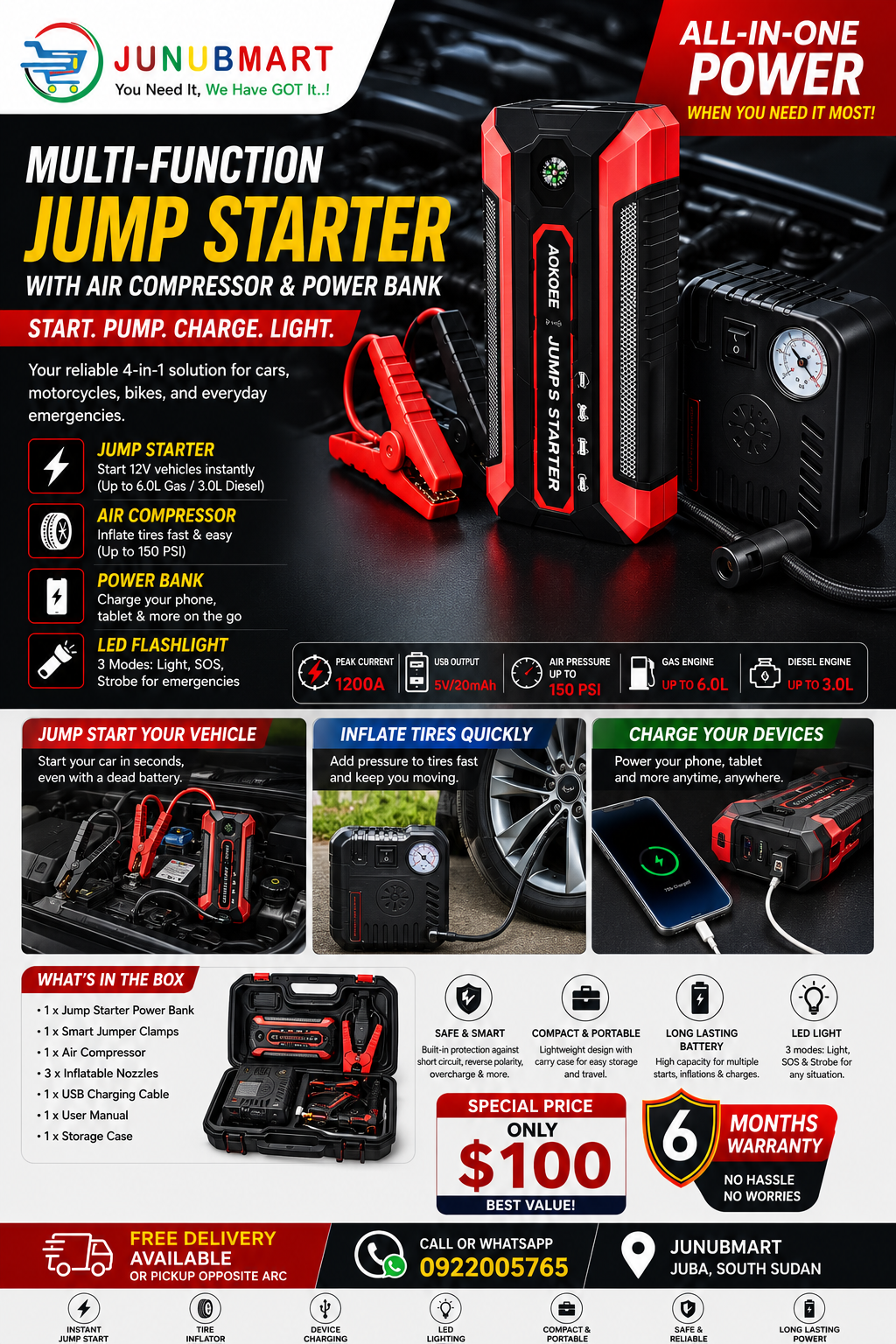 Car compressor and jump starter